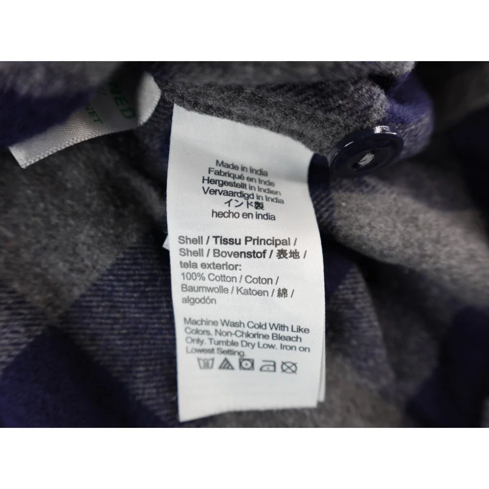 J Crew Classic Flannel‎ Shirt Blue Gray Plaid Double Brushed Long Sleeve Men L